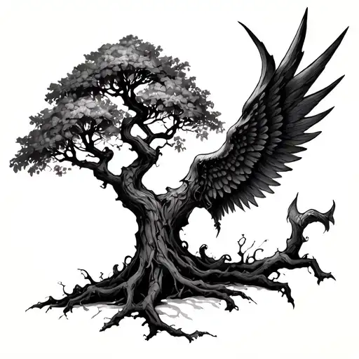 Poison tree with one side devil wing and the other angel wing tattoo tattoo design idea
