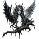 Poison tree with one side devil wing and the other angel wing tattoo tattoo design idea