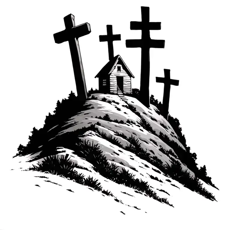 3 Crosses On A Hill tattoo design idea