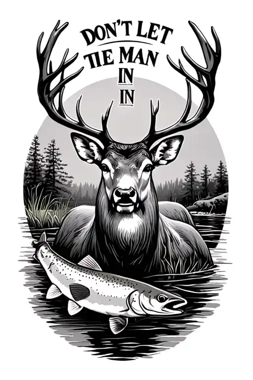 "Don't Let The Old Man In" "Don't Let The Old Man In" swamp background withwhite tail deer and speckled trout tattoo design idea
