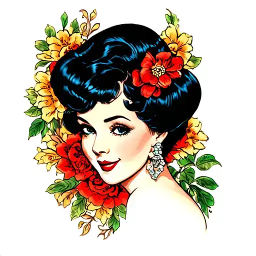 pinup girl with short black hair tattoo design idea