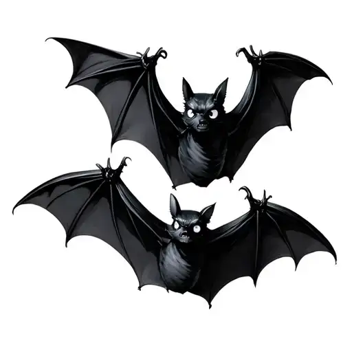 4 Black bats flying with white eyes tattoo design idea