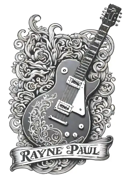 black les paul studio guitar with the name Rayne incorporated tattoo design idea