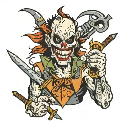 Wendigo holding hook swords with joker makeup tattoo design idea