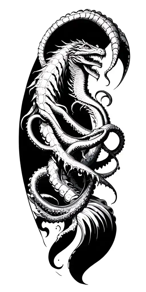 POSEIDON AND WAVES AND KRAKEN tattoo design idea