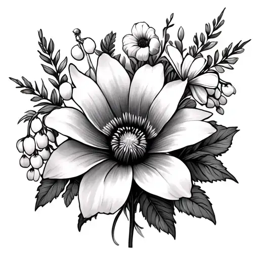 violets, , daisy, lily of the valley, , waterlily, larkspur, marigold, cosmos, poppy, morning glory arm sleeve tattoo design idea
