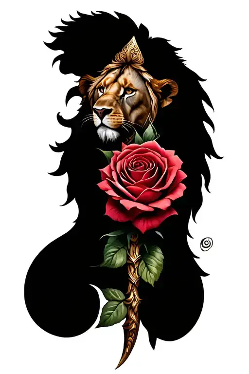 Gladiator, lion and rose tattoo tattoo design idea