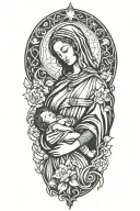Mary holding jesus walking tattoo design idea