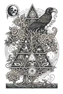 tree,roses,pyramid,waterfall,moon,yinyang,crow,snakes,wales,skull,wheelchair,eyeball,dragon tattoo design idea