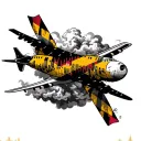 Baltimore Maryland flag wrapped on a airplane flying over the Baltimore skyline with cloudy smoke with 410 intertwined  tattoo design idea