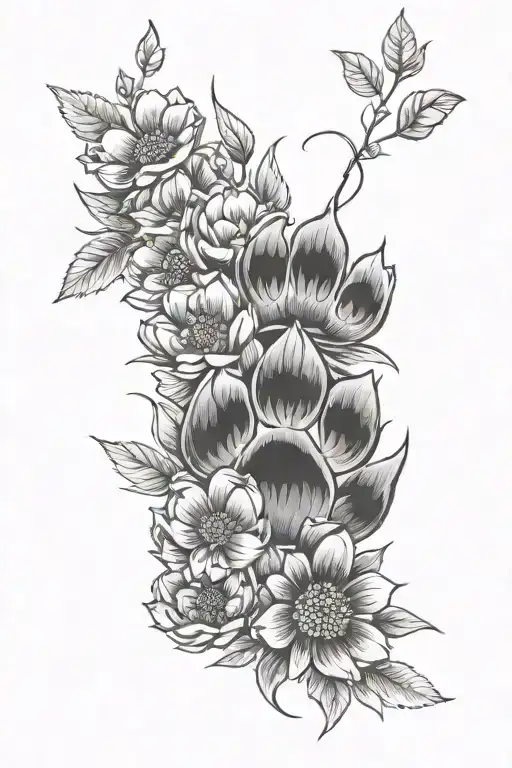 bear paws flowers delicate blackwork tattoo tattoo design idea