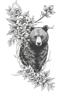 bear paws flowers delicate blackwork tattoo tattoo design idea