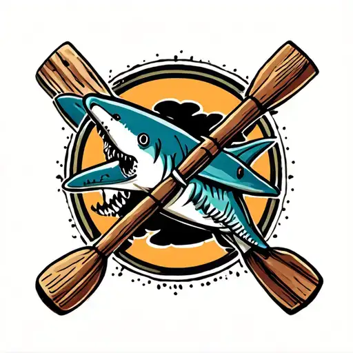 shark and crossed rowing oars intertwined tattoo design idea