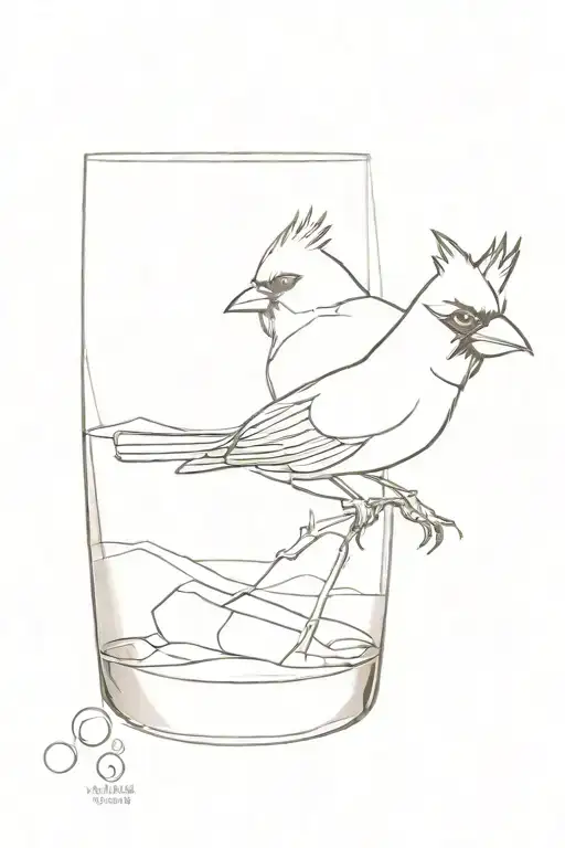 a manhattan drink on the rocks. place a cardinal with its feet perched on the rim of the glass  tattoo design idea