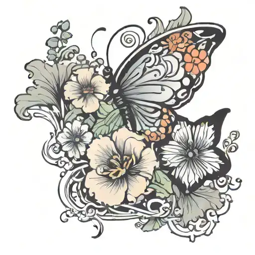 Japanese Name the name is "Aj sy" going down with minimalist flower and butterfly thin tattoo design idea
