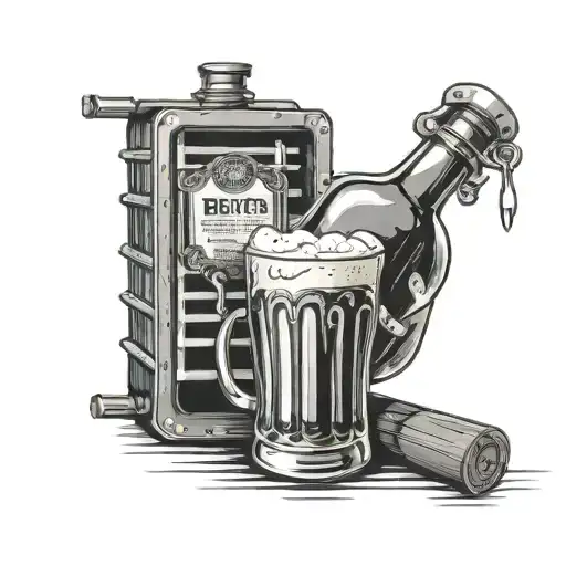 beer and whisky bottle behind bars  tattoo design idea
