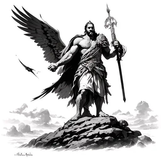 God Of War Ares standing on Olympus watching Icarus tattoo design idea