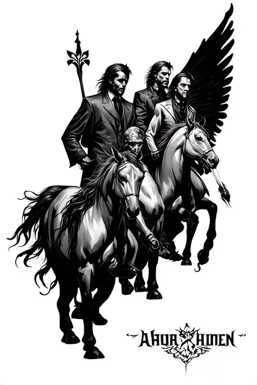 4 horsemen of the apocalypse dressed in suit Back tattoo tattoo design idea