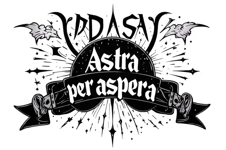 "Ad astra per aspera" celestial garter belt tattoo design idea