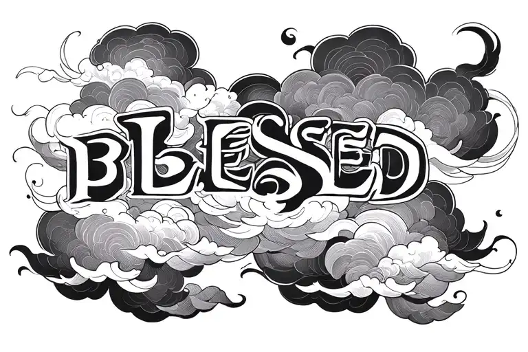 blessed in Japanese with clouds tattoo design idea