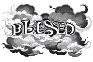 blessed in Japanese with clouds tattoo design idea
