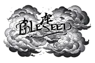 blessed in Japanese with clouds tattoo design idea