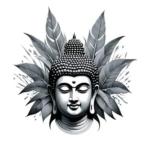 Jungle with Buddha Face tattoo design idea