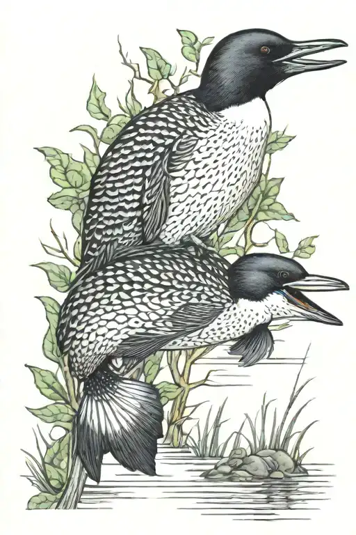 fishing, water, nature, loon, trees  tattoo design idea