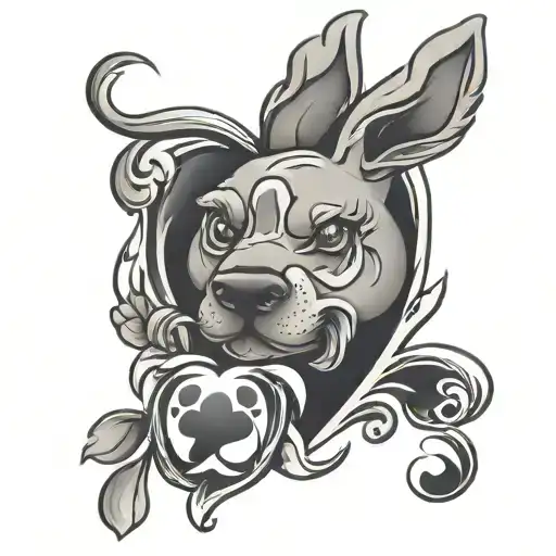 heart and paw print tattoo design idea