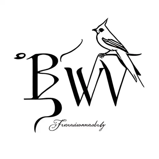the letters BW with a fiminine cardinal sitting tattoo design idea