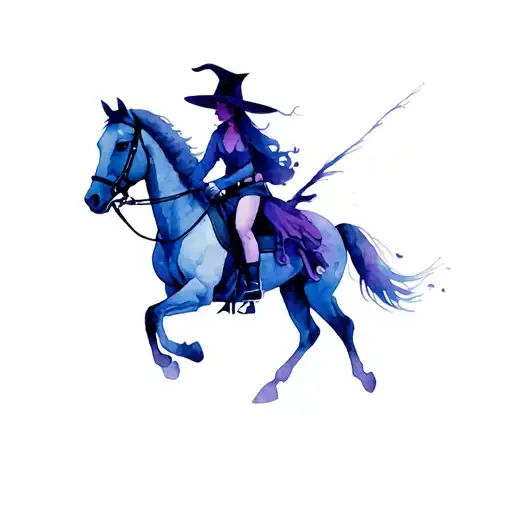 female Witch and male Cowboy riding horse tattoo design idea