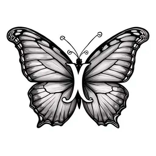 butterfly using initials J and C in the shape inside tattoo design idea