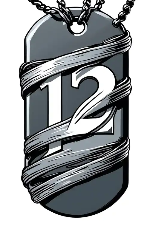 dog tag wrapped around number  12 tattoo design idea