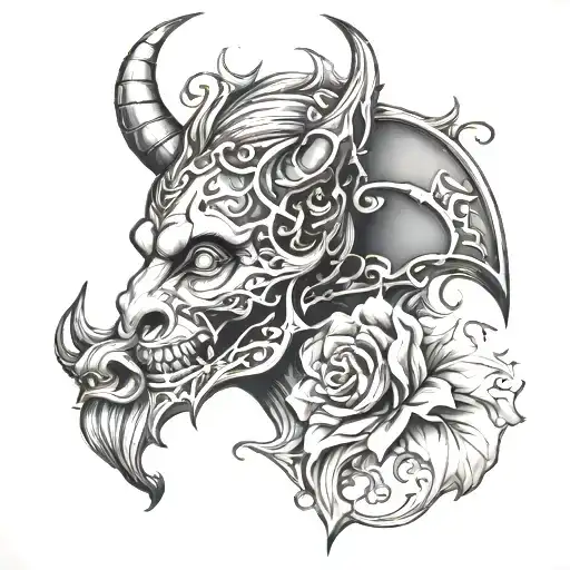 create a tattoo design where one half is evil and the other half is good tattoo design idea