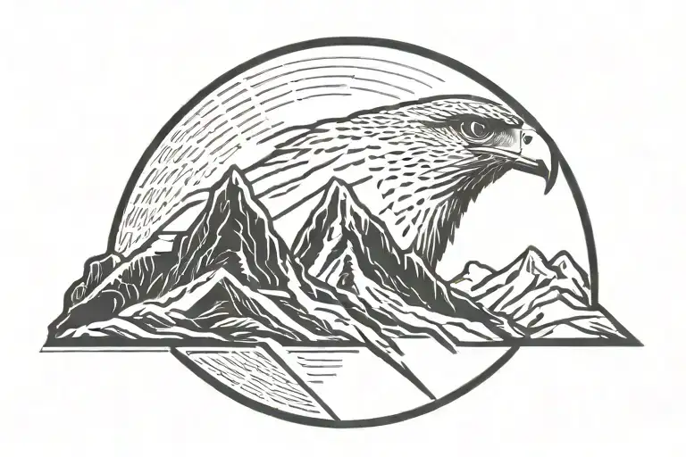 mountain line inside falcon shape tattoo design idea