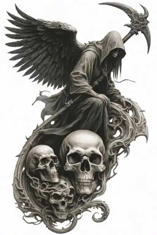 A combination of a reaper and arch angel symbolizing the balance between life and death tattoo design idea