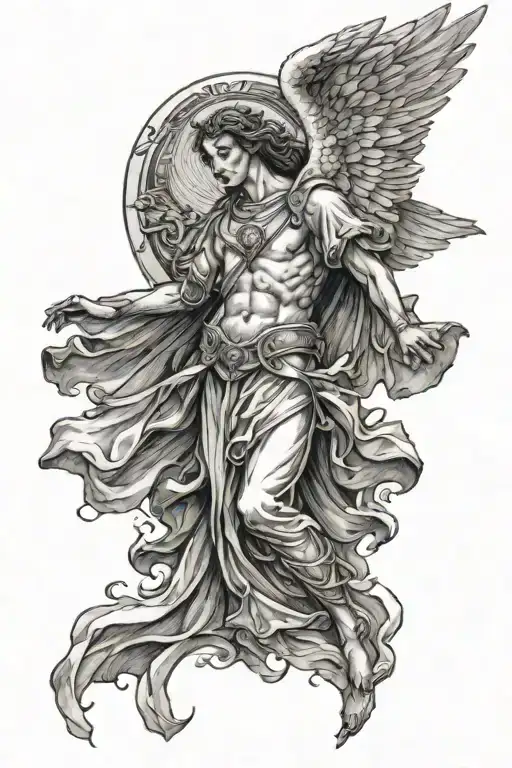 Archangel Gabriel surrounded tattoo design idea