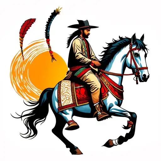 western Indian man riding horse tattoo design idea