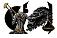 Libra sign and warrior man alone from behind tattoo design idea