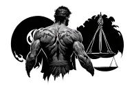 Libra sign and warrior man alone from behind tattoo design idea