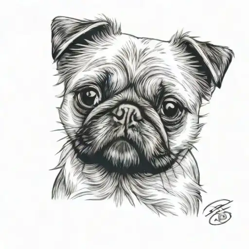 yorkie pug dog sitting tattoo design idea