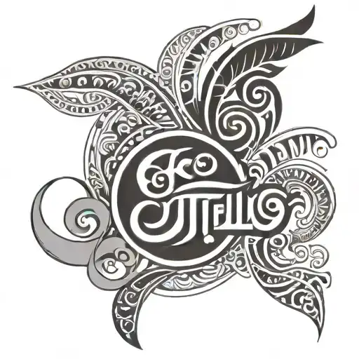 the name cutrufello woven into a Polynesian design tattoo design idea