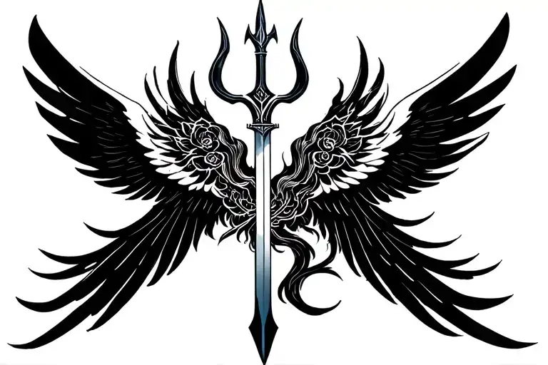 shiv trident symbol+ gemini+ wings spread wide tattoo design idea