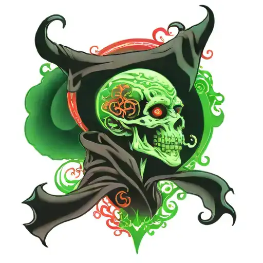 death eater mark from harry potter with green aura and red lighting  tattoo design idea