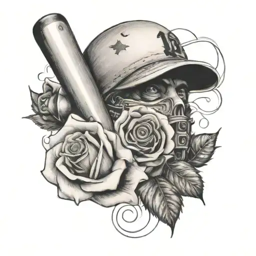 sleeve with roses number 19 and baseball with trucks tattoo design idea