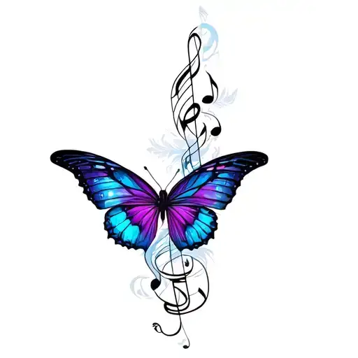 butterfly music names incorporated tattoo design idea