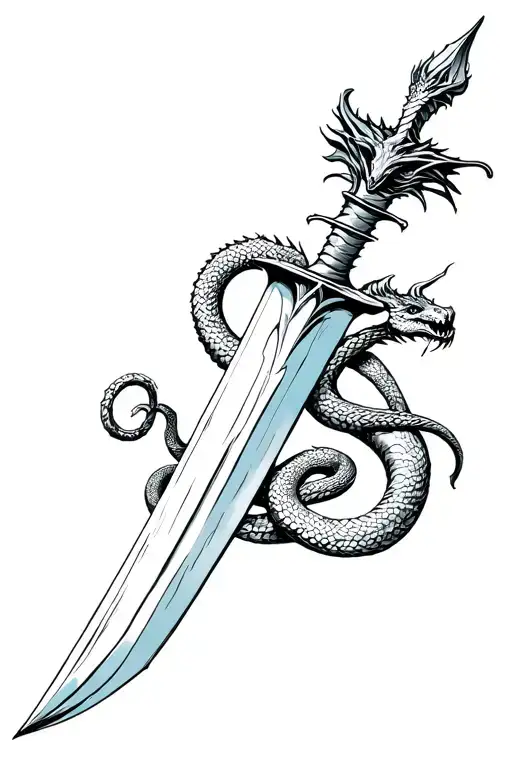 dagger with a dragon and a snake wrapped around the dagger tattoo design idea