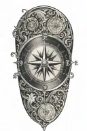 compass and scroll wrapped round tattoo design idea