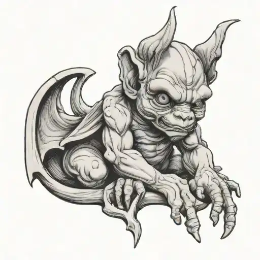 spooky cute baby gargoyle tattoo design idea