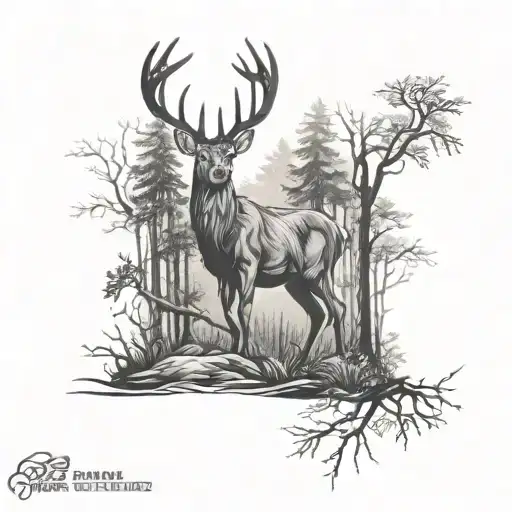deer forest nature scene inspired tattoo design idea
